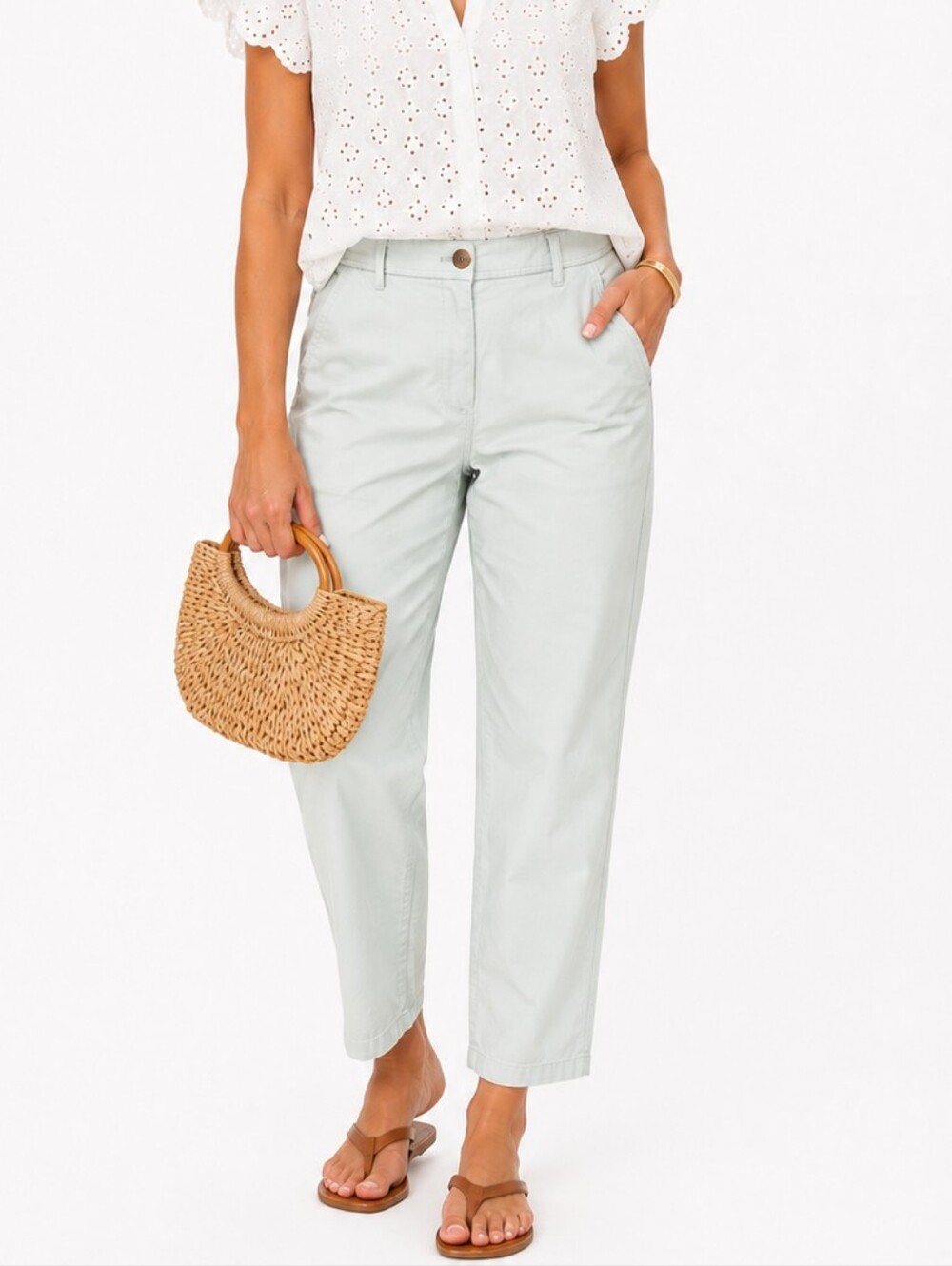 Talbots Women's Relaxed Chino Pants Size 8 Mint Green Cotton Stretch Flat Front